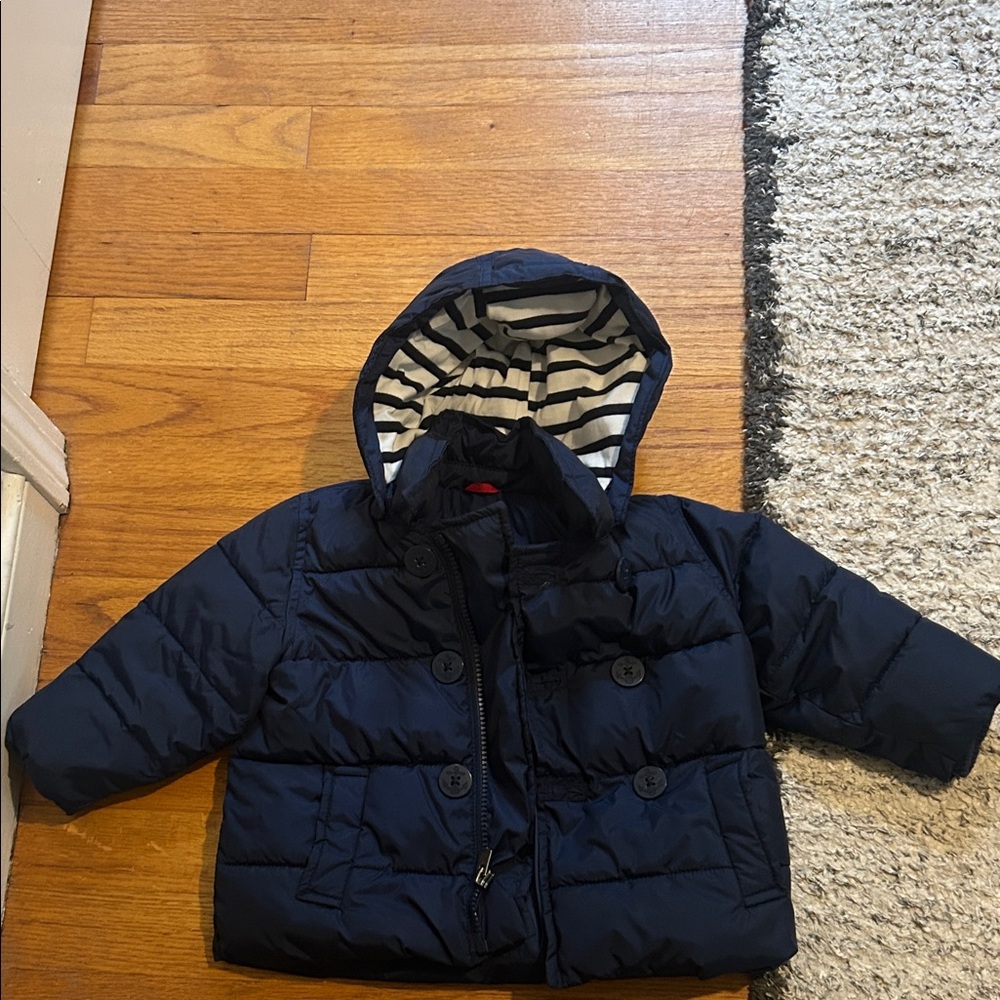 GAP Dark Blue Kids Puffer Jacket with Striped Lining 18-24 months